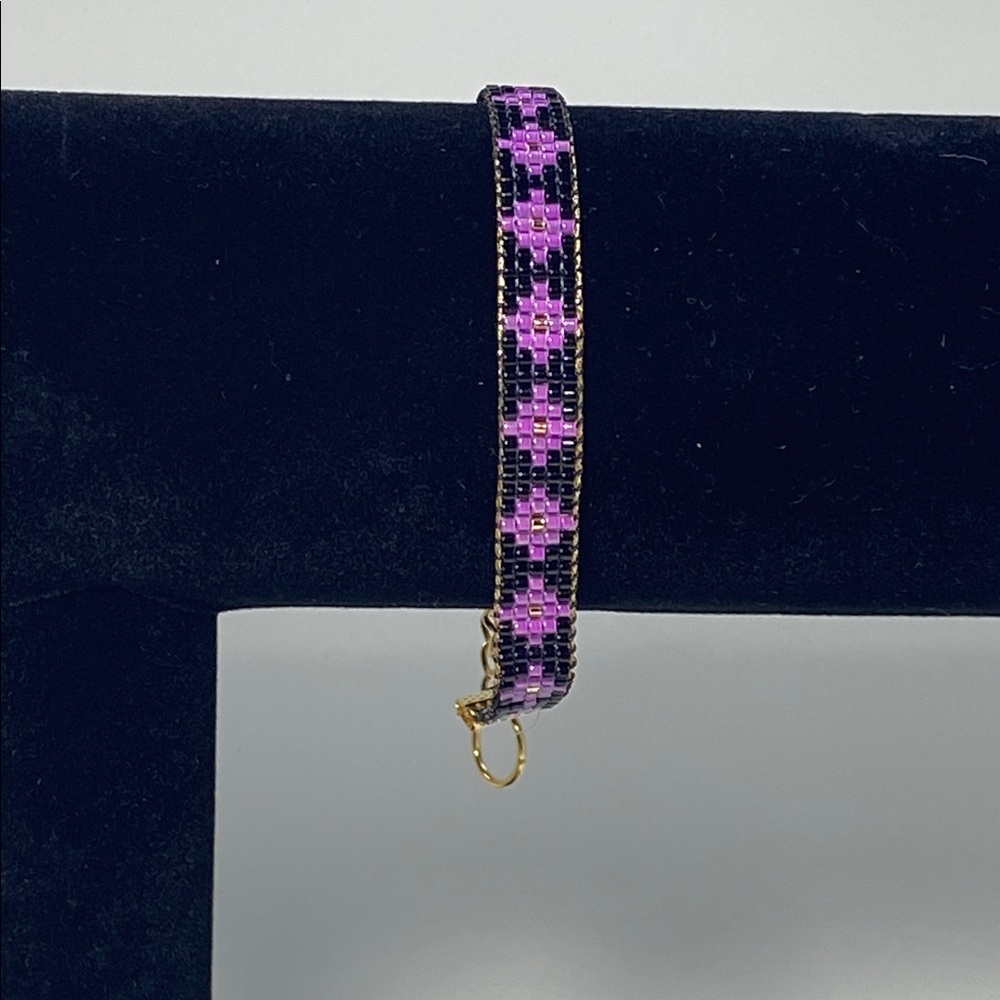 Handcrafted Loom-Beaded Bracelet Purple and Black Seed Bead Bracelet